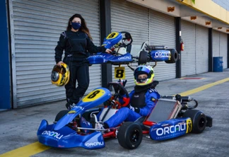 Iana Ibiapina vai à pista com o filho Alfredinho nos treinos no Raceland Internacional, em Pinhais