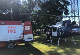 Helicóptero do Consamu transfere criança de 6 anos que sofreu queimaduras em explosão de gás de cozinha