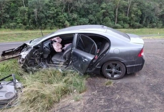 Três pessoas ficam feridas em acidente entre carro e caminhão na BR-277, em Palmeira