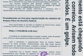 Receita Federal alerta para retorno de fraude via correspondência