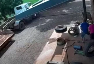 Casal escapa segundos antes de pneu explodir em borracharia de Marechal Cândido Rondon