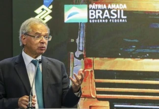 O ministro da Economia, Paulo Guedes, discursa durante o lançamento do BB Antecipa Frete e BB CPR Preservação, na sede do Banco do Brasil, em Brasília