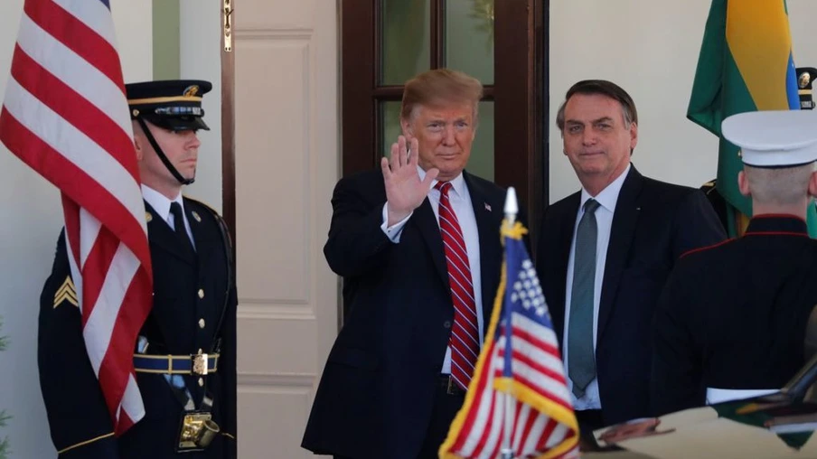 O presidente dos EUA, Donald Trump, recebe o presidente do Brasil, Jair Bolsonaro, na Casa Branca, em Washington (EUA).