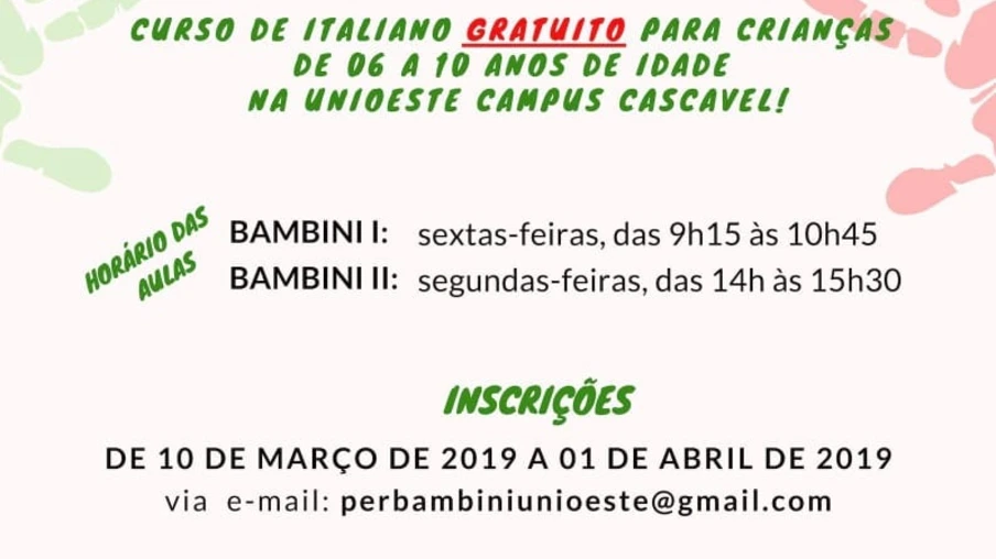 Abertas inscrições do curso de italiano para crianças