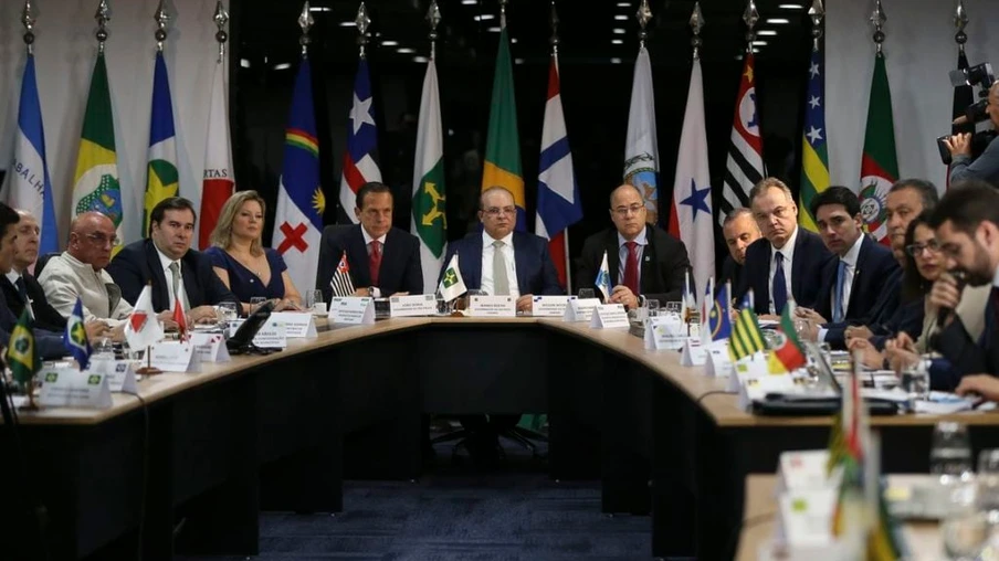 Os governadores, de São Paulo, João Doria, do Distrito Federal, Ibanez Rocha e do Rio de Janeiro, Wilson Witzel, participam da 5ª Reunião do Fórum de Governadores.