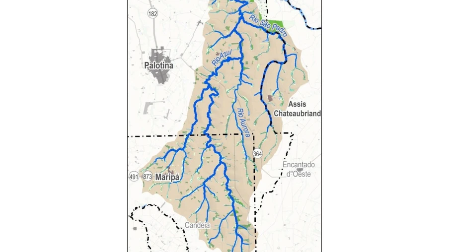 Instituto Água e Terra (IAT), vinculado a Secretaria de Estado do Desenvolvimento Sustentável e do Turismo (Sedest), está notificando 1.165 usuários, possivelmente, irregulares da bacia do Rio Azul para regularização de outorgas. A Bacia está localizada nos municípios de Maripá, Palotina e Assis Chateaubriand.  -  Foto: Divulgação IAT