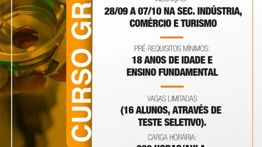 Inscrições para o curso de torneiro mecânico estão abertas até quinta-feira 