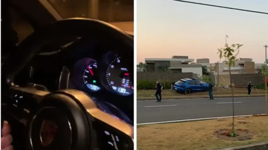 Motorista de Porsche faz dancinha, perde controle e bate carro contra muro de condomínio