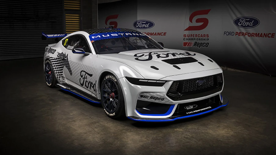 Ford’s challenger for the 2023 Australian Supercars Championship was shown in pit lane this afternoon, in a global first appearance of the seventh-generation Mustang in racing guise.