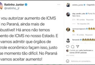 Ratinho afirma que não vai autorizar reajuste do ICMS sobre os combustíveis no Paraná