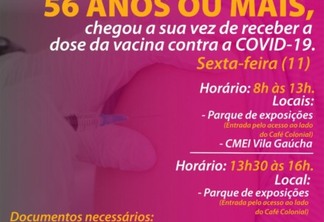 Marechal vacina pessoas de 56 anos contra a covid-19 nesta sexta-feira