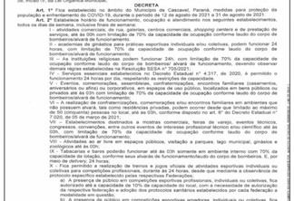 Novo decreto de enfrentamento à covid-19 é publicado em Cascavel