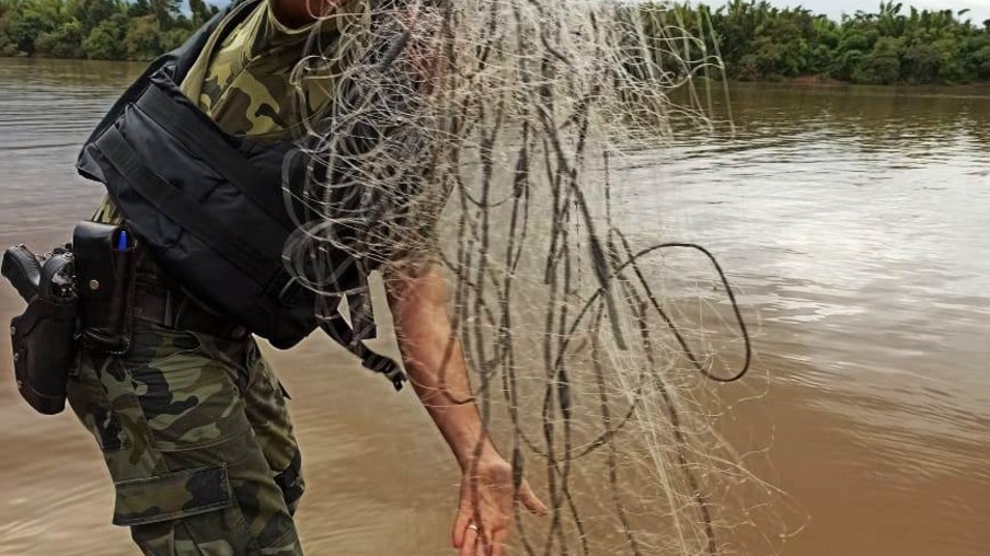 Redes e espinhel foram apreendidos na desembocadura do rio Paraná, local onde a pesca é proibida

