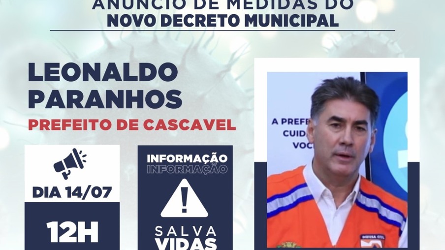 AO VIVO: Prefeito de Cascavel, Leonaldo Paranhos anuncia medidas do novo decreto municipal