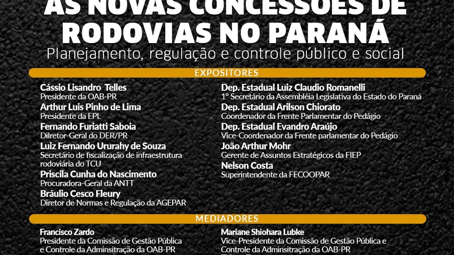 Acontecendo agora: Audiência Pública sobre as Novas Concessões de Rodovias no Paraná