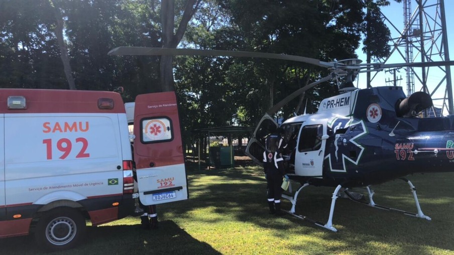 Helicóptero do Consamu transfere criança de 6 anos que sofreu queimaduras em explosão de gás de cozinha