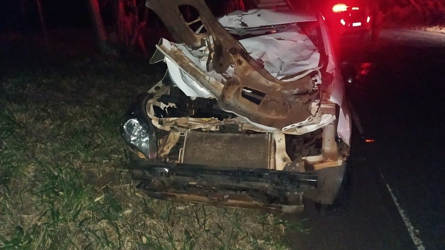 Duas pessoas ficam feridas após carro atropelar vaca em Cruzeiro do Oeste