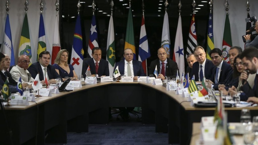 Os governadores, de São Paulo, João Doria, do Distrito Federal, Ibanez Rocha e do Rio de Janeiro, Wilson Witzel, participam da 5ª Reunião do Fórum de Governadores.