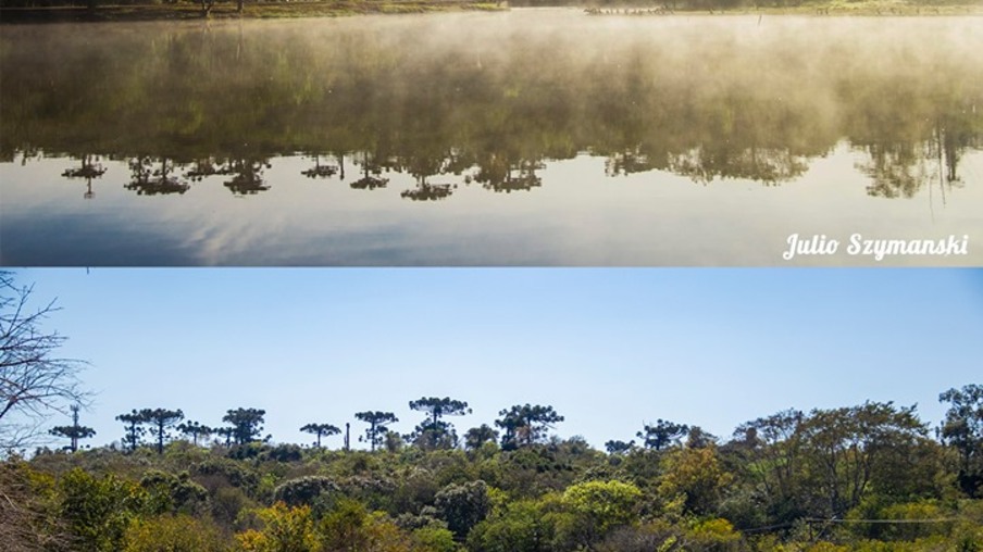 Antes e depois mostra a queda na vazão do Lago Municipal de Cascavel, evidenciando o assoreamento - Foto: JULIO SZIMANSKI