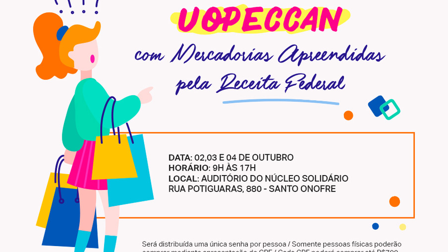 Bazar da Uopeccan com mercadorias apreendidas pela Receita Federal será realizado nesta semana