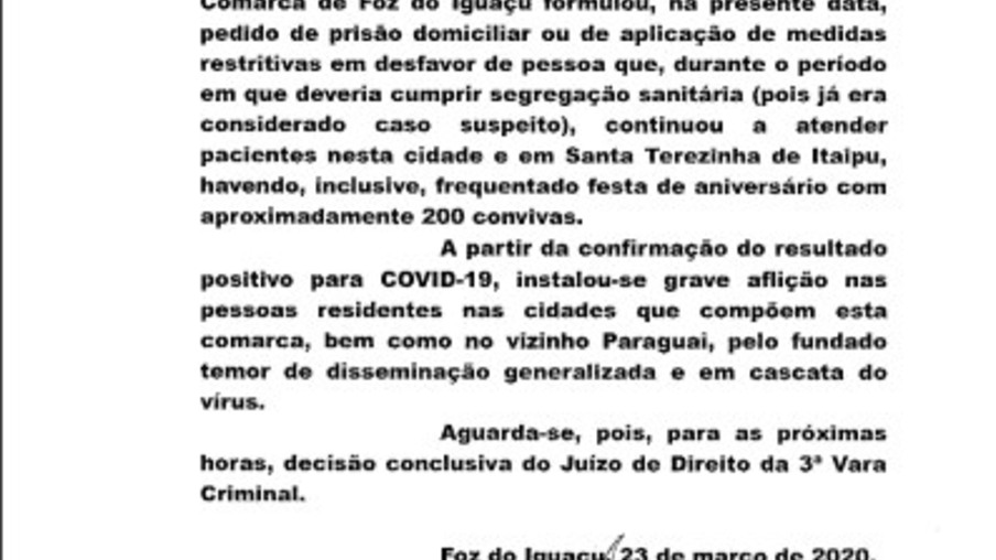 MP pede prisão de mulher com coronavírus que foi ao trabalho e a festa, em Foz do Iguaçu