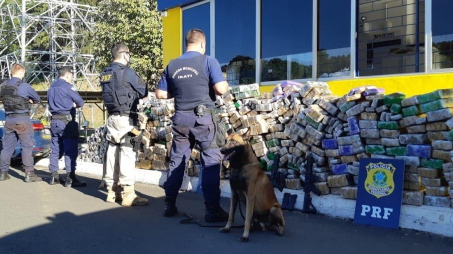 PRF e Guarda Municipal apreendem dois fuzis e 1,7 tonelada de maconha em Irati