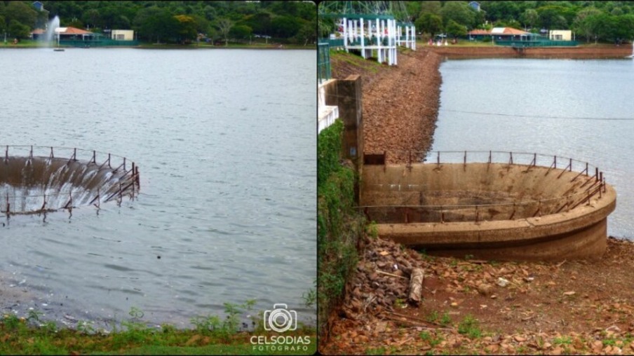 Composição feita por Celso Dias evidencia o esvaziamento do Lago Municipal - Foto: Celso Dias 