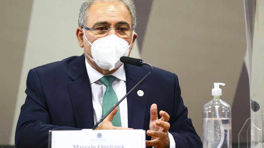 O ministro da Saúde, Marcelo Queiroga, durante sessão da CPI da Pandemia, no Senado.