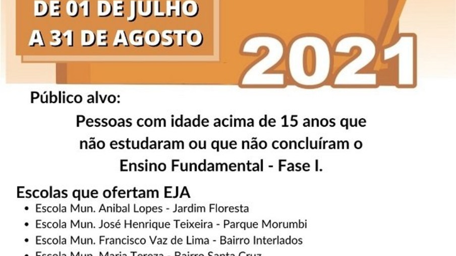 EJA está com matrículas abertas neste 2º semestre na Rede Municipal de Cascavel