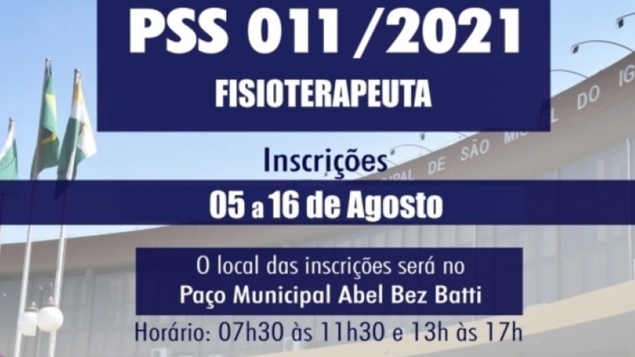 São Miguel do Iguaçu: Governo Municipal abre inscrições do PSS para contratação de fisioterapeuta
