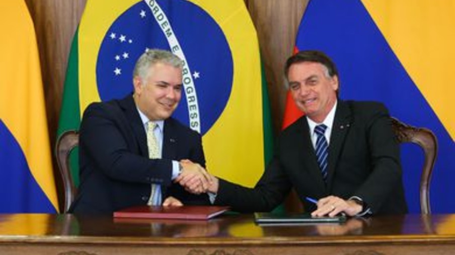 O presidente da Colômbia,  Iván Duque Márquez e recebido pelo  presidente da República, Jair Bolsonaro,  no Palácio do Planalto