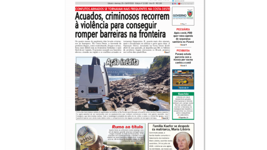 Jornal O Paraná | Edição em pdf dos dias 25 e 26 de julho de 2020