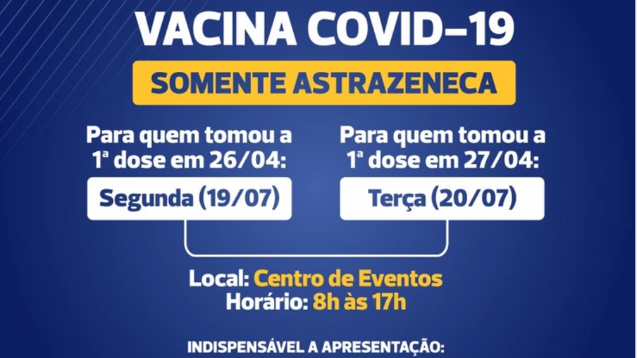 Secretaria de Saúde convoca pessoas para a segunda dose da vacina contra a covid-19