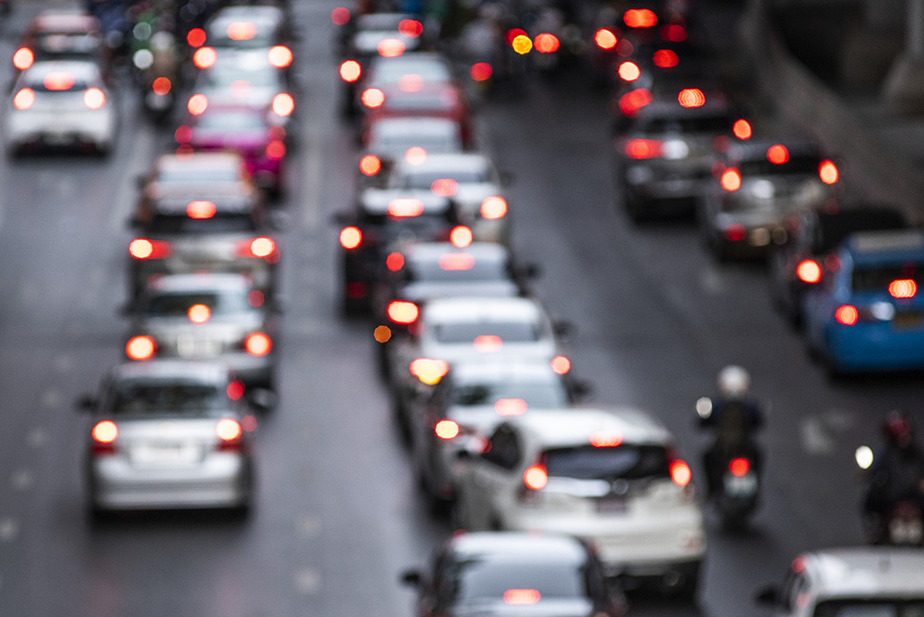 Busy crowded traffic jam on the road