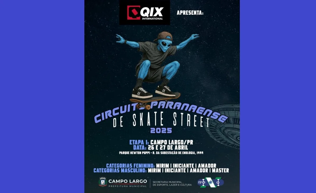 Campo Largo recebe a 1ª etapa do Circuito Paranaense de Skate 2025 neste fim de semana